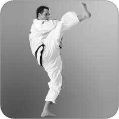 Bob Crouch extending a high left side kick.