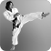 Image of a person doing a front kick to the right, viewed from the side.