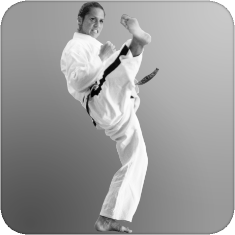 Nikka doing a high twisting kick.